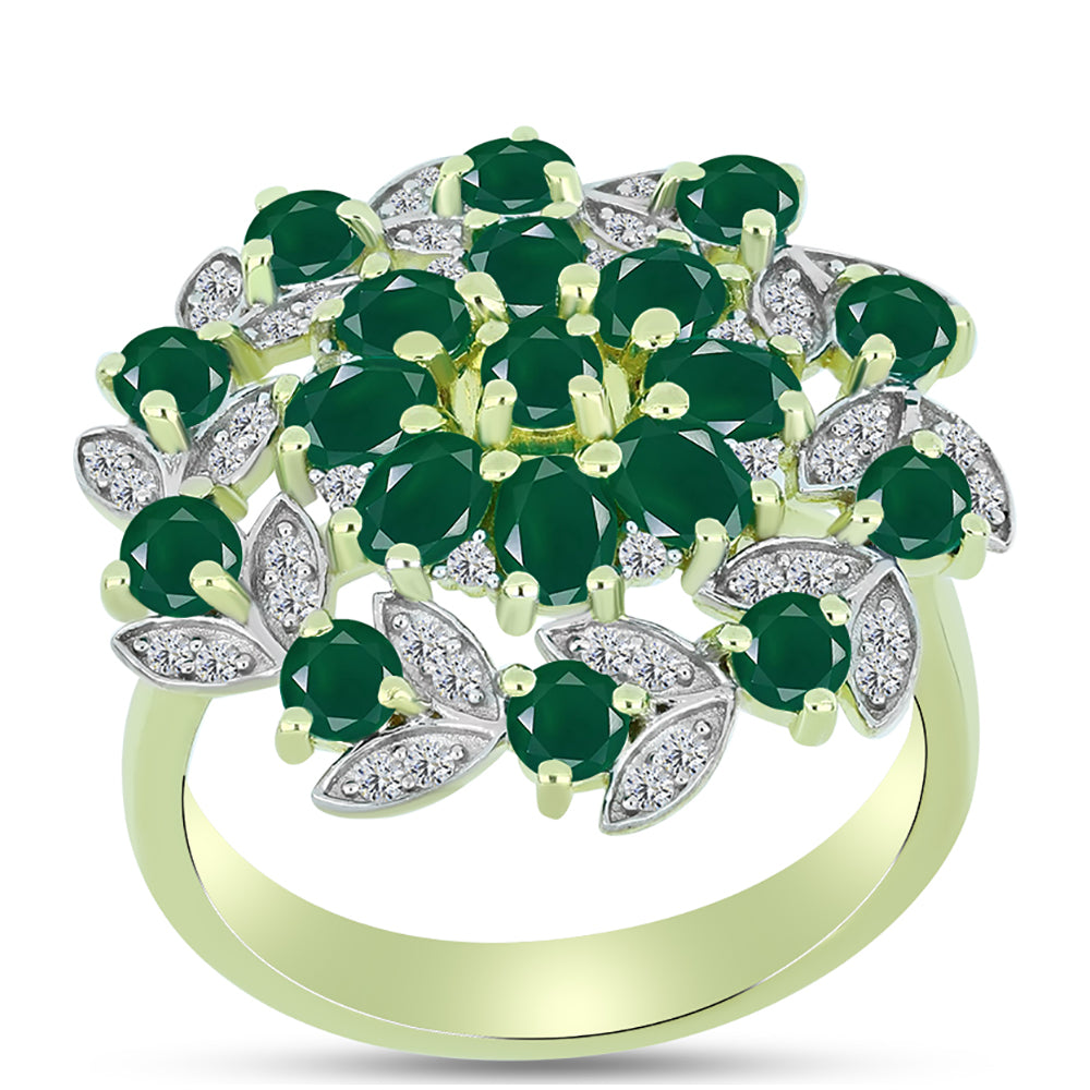 Inel din Argint 925 Placat cu Aur ( 5.47 grame ) cu Agat Verde și Topaz Alb 2.93 Carate