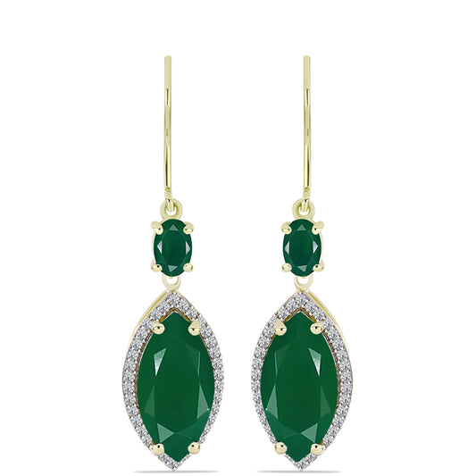 Cercei din Argint 925 Placat cu Aur ( 3.79 grame ) cu Agat Verde și Topaz Alb 8.13 Carate