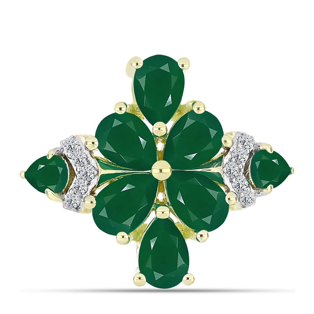 Inel din Argint 925 Placat cu Aur ( 3.18 grame ) cu Agat Verde și Topaz Alb 2.67 Carate