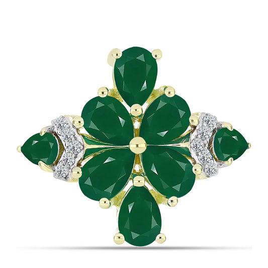 Inel din Argint 925 Placat cu Aur ( 3.18 grame ) cu Agat Verde și Topaz Alb 2.67 Carate