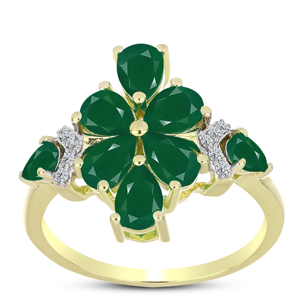 Inel din Argint 925 Placat cu Aur ( 3.18 grame ) cu Agat Verde și Topaz Alb 2.67 Carate 3 