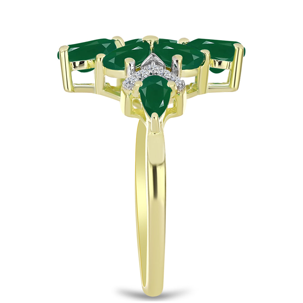Inel din Argint 925 Placat cu Aur ( 3.18 grame ) cu Agat Verde și Topaz Alb 2.67 Carate
