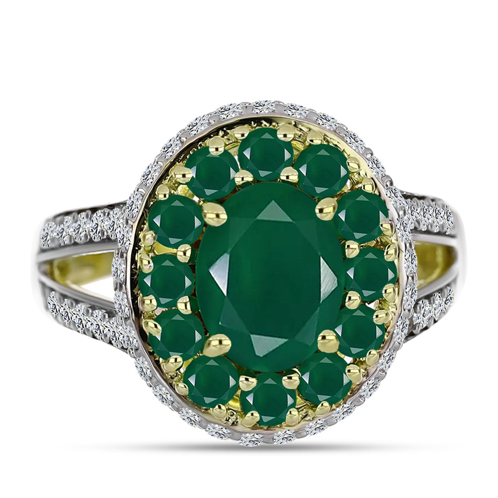 Inel din Argint 925 Placat cu Aur ( 4.46 grame ) cu Agat Verde și Topaz Alb 3.34 Carate 1 