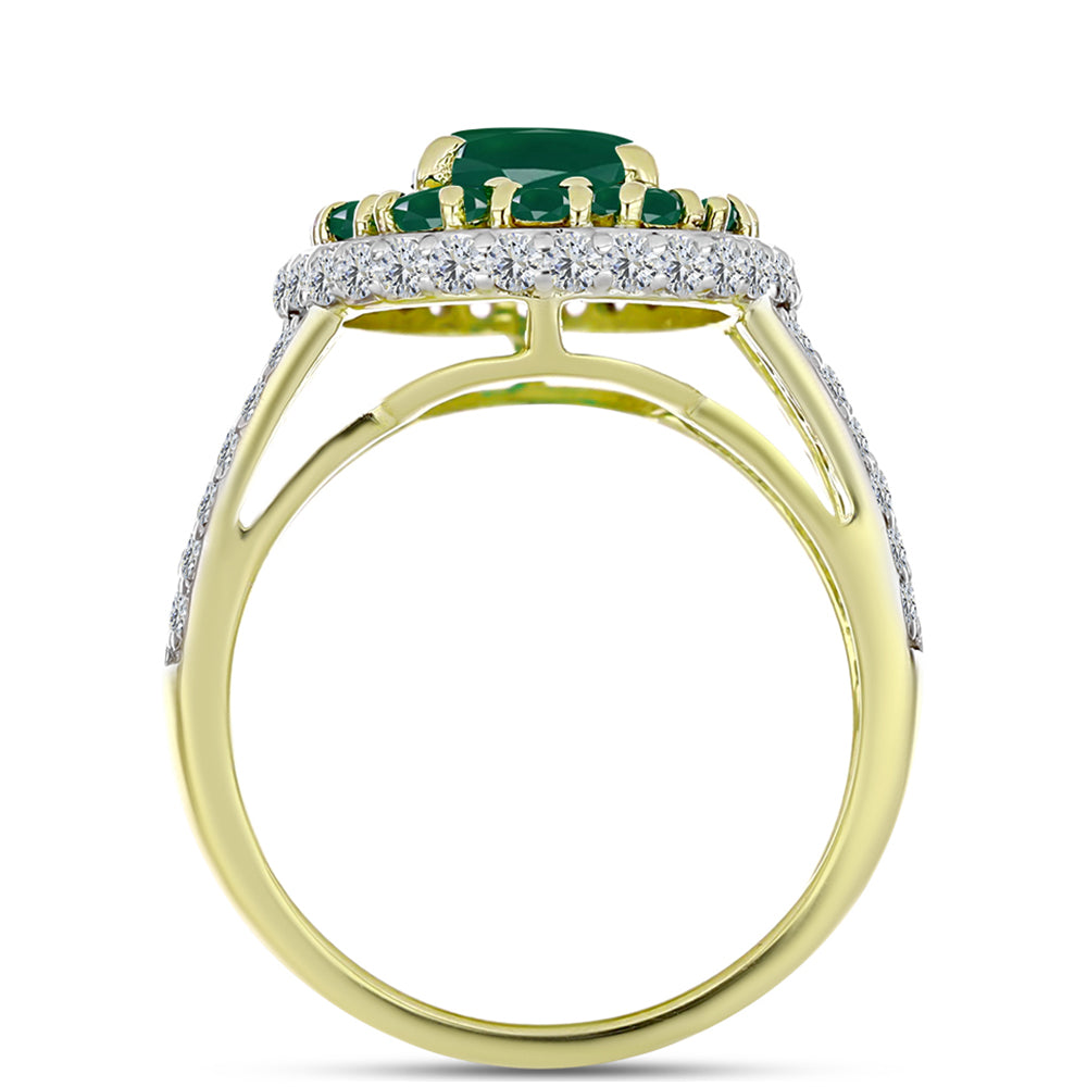 Inel din Argint 925 Placat cu Aur ( 4.46 grame ) cu Agat Verde și Topaz Alb 3.34 Carate