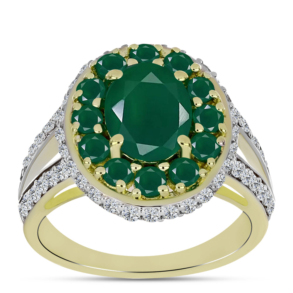 Inel din Argint 925 Placat cu Aur ( 4.46 grame ) cu Agat Verde și Topaz Alb 3.34 Carate