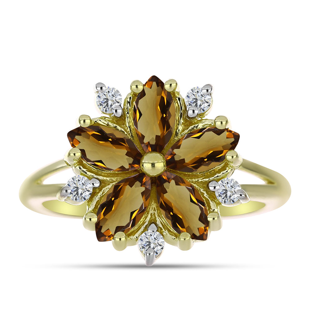 Inel din Argint 925 Placat cu Aur ( 2.82 grame ) cu Cuarț Coniac și Topaz Alb 1.38 Carate