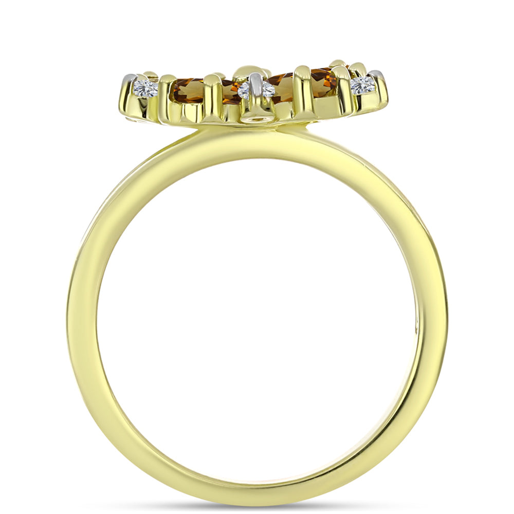 Inel din Argint 925 Placat cu Aur ( 2.82 grame ) cu Cuarț Coniac și Topaz Alb 1.38 Carate