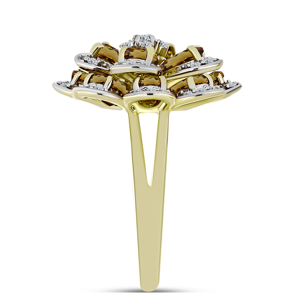 Inel din Argint 925 Placat cu Aur ( 7.64 grame ) cu Cuarț Coniac și Topaz Alb 5.9 Carate 4 