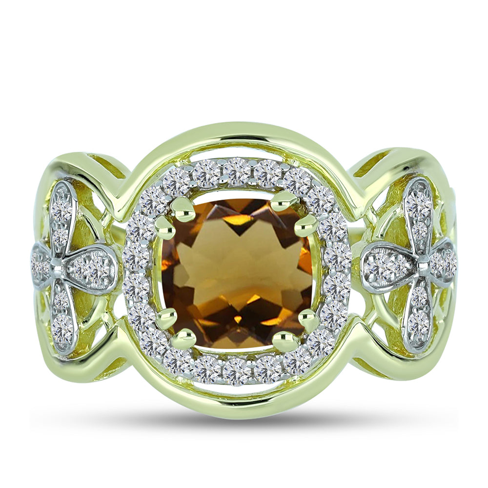 Inel din Argint 925 Placat cu Aur ( 4.22 grame ) cu Cuarț Coniac și Topaz Alb 1.74 Carate 1 