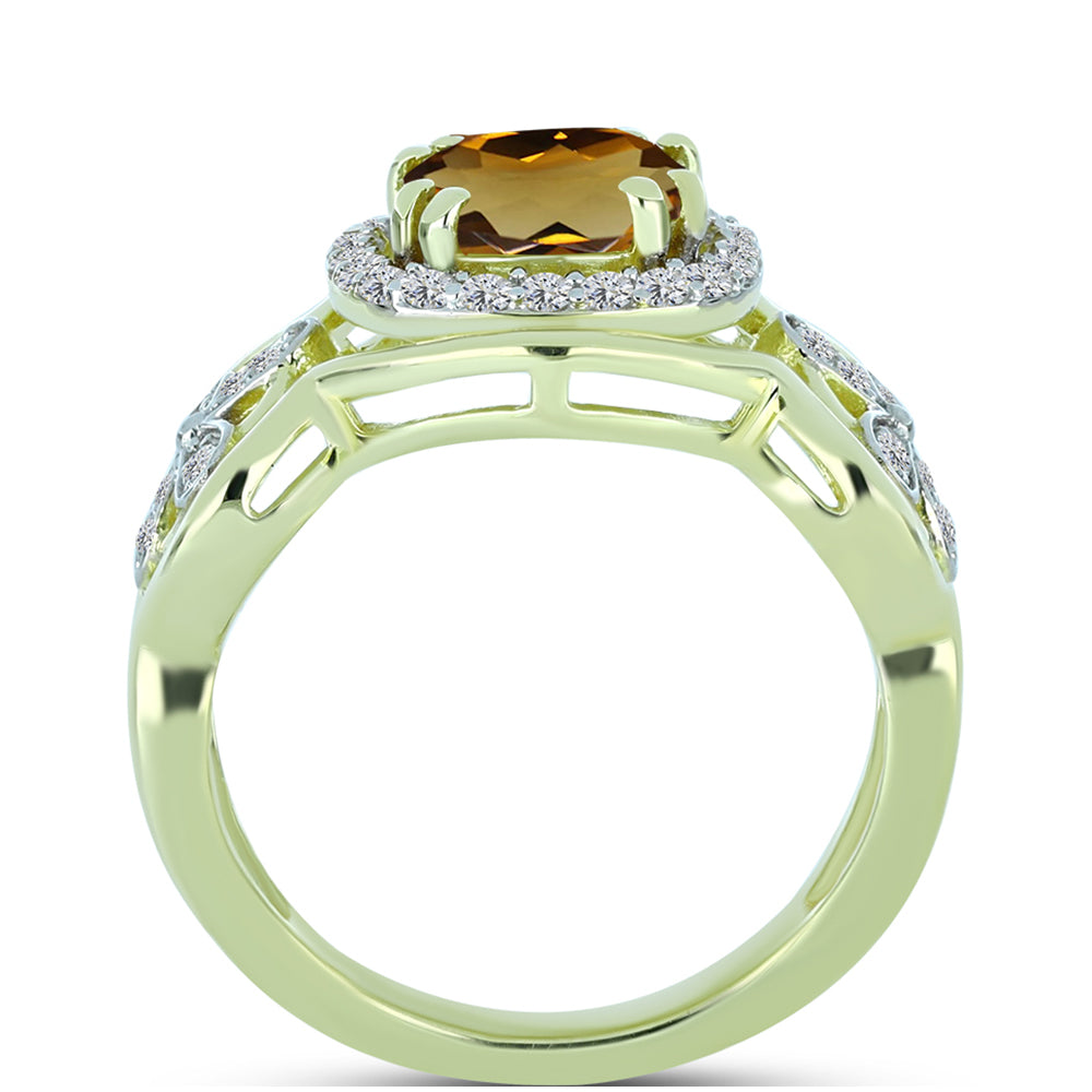 Inel din Argint 925 Placat cu Aur ( 4.22 grame ) cu Cuarț Coniac și Topaz Alb 1.74 Carate