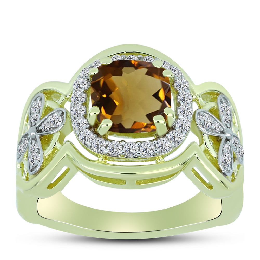 Inel din Argint 925 Placat cu Aur ( 4.22 grame ) cu Cuarț Coniac și Topaz Alb 1.74 Carate