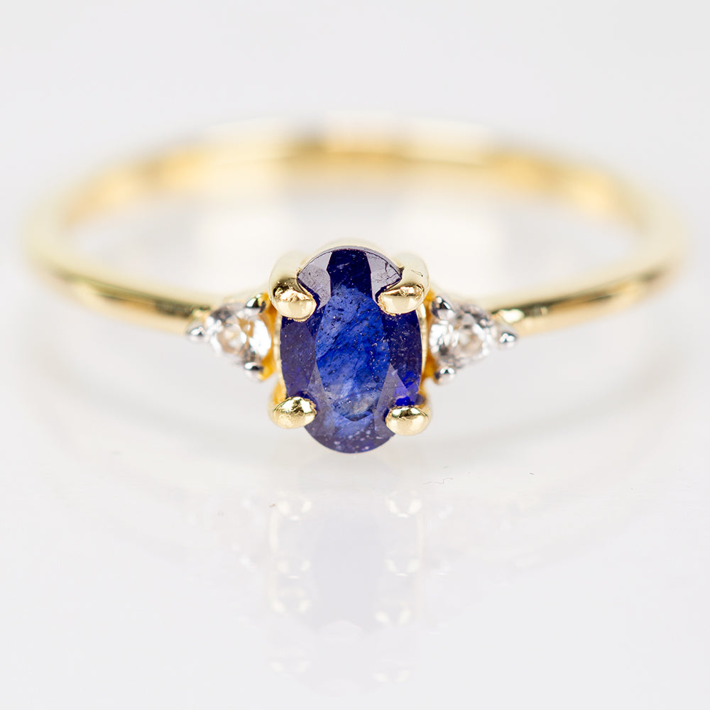 Inel din Argint 925 Placat cu Aur ( 1.35 grame ) cu Safir Albastru Australian și Topaz Alb 0.77 Carate 1 