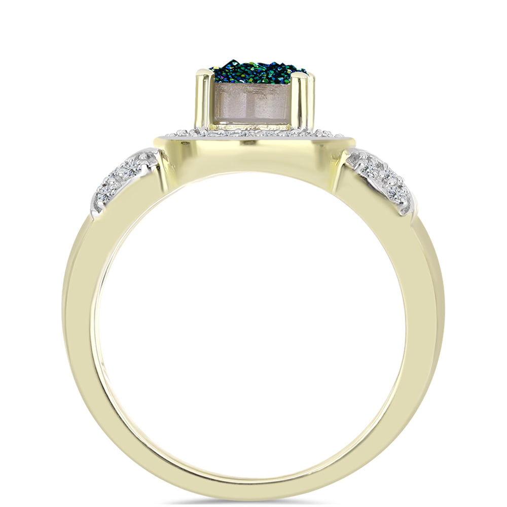 Inel din Argint 925 Placat cu Aur ( 3.56 grame ) cu Drusy Verde și Topaz Alb 1.6 Carate