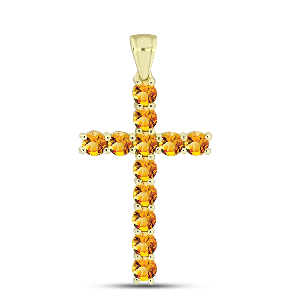 Cruce Pandantiv din Argint 925 Placat cu Aur ( 3.5 grame ) cu Citrin Rio Golden 2.89 Carate