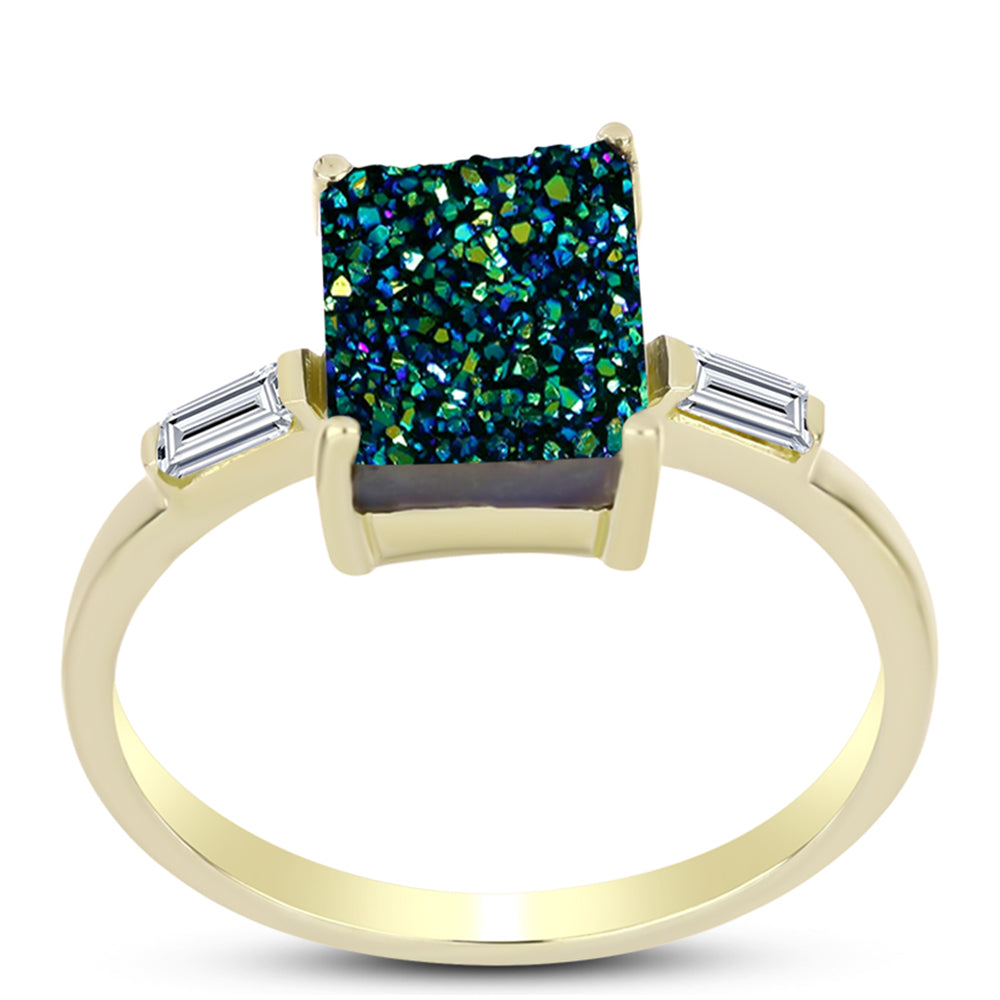 Inel din Argint 925 Placat cu Aur ( 2.41 grame ) cu Drusy Verde și Topaz Alb 3.61 Carate 3 