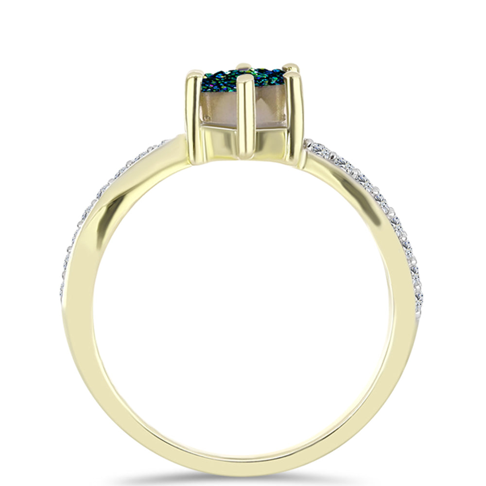 Inel din Argint 925 Placat cu Aur ( 2.59 grame ) cu Drusy Verde și Topaz Alb 2.11 Carate 2 