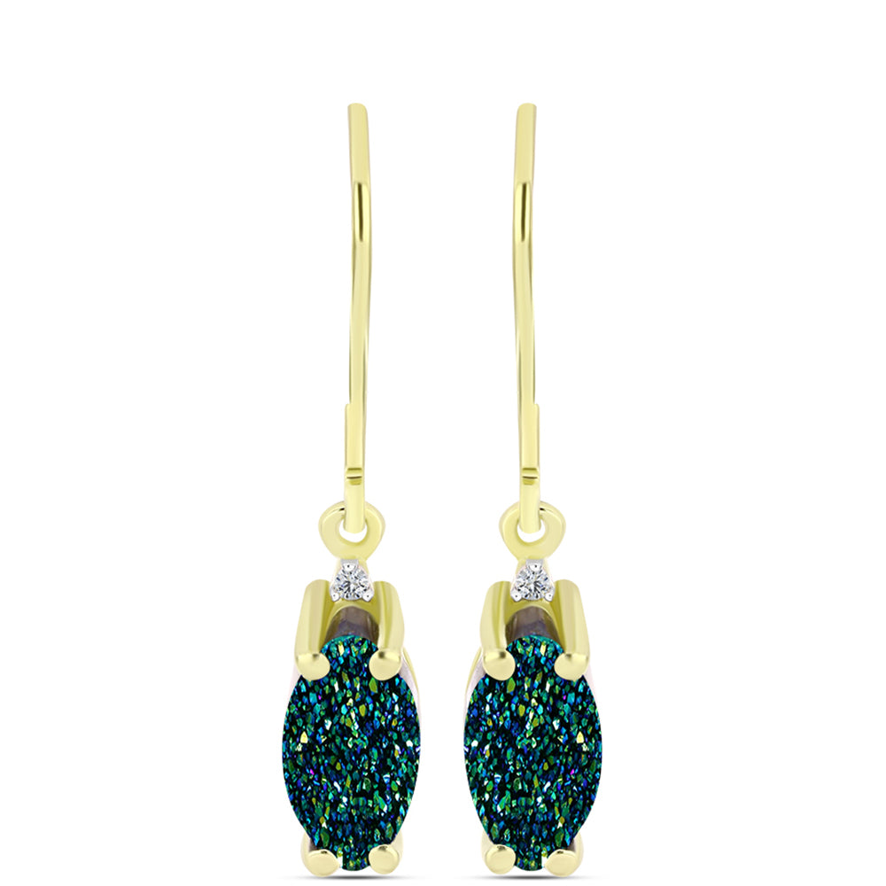 Cercei din Argint 925 Placat cu Aur ( 1.74 grame ) cu Drusy Verde și Topaz Alb 2.38 Carate 1 