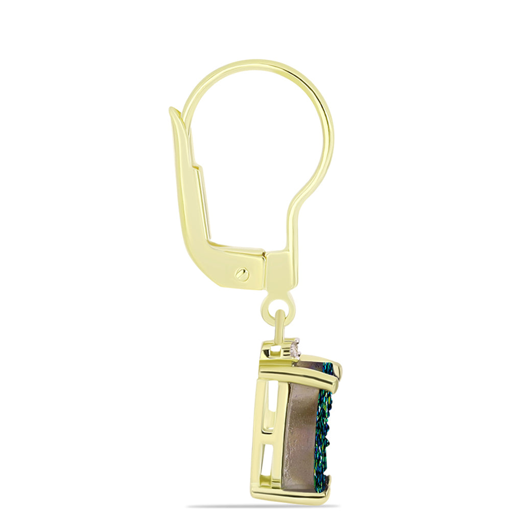 Cercei din Argint 925 Placat cu Aur ( 1.74 grame ) cu Drusy Verde și Topaz Alb 2.38 Carate 2 