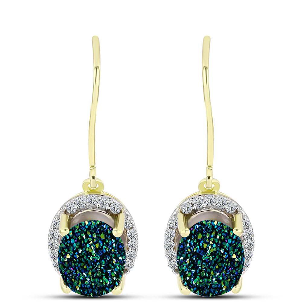 Cercei din Argint 925 Placat cu Aur ( 2.56 grame ) cu Drusy Verde și Topaz Alb 4.07 Carate