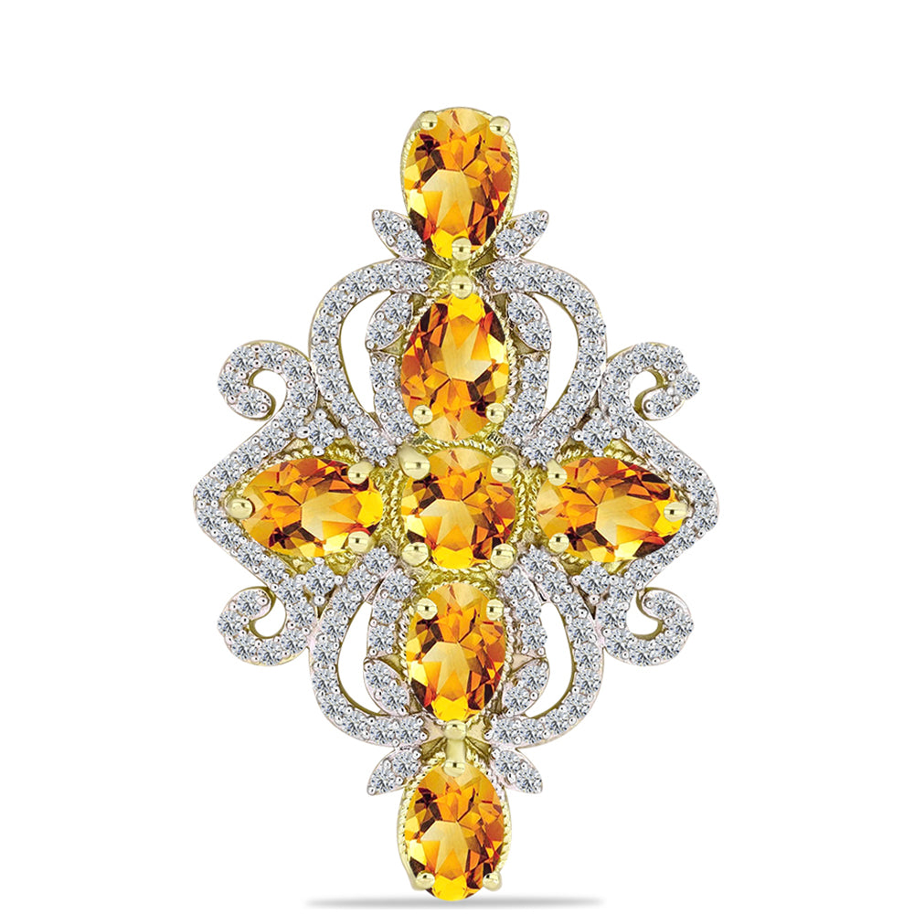 Pandantiv din Argint 925 Placat cu Aur ( 3.74 grame ) cu Citrin Rio Golden și Topaz Alb 3.52 Carate