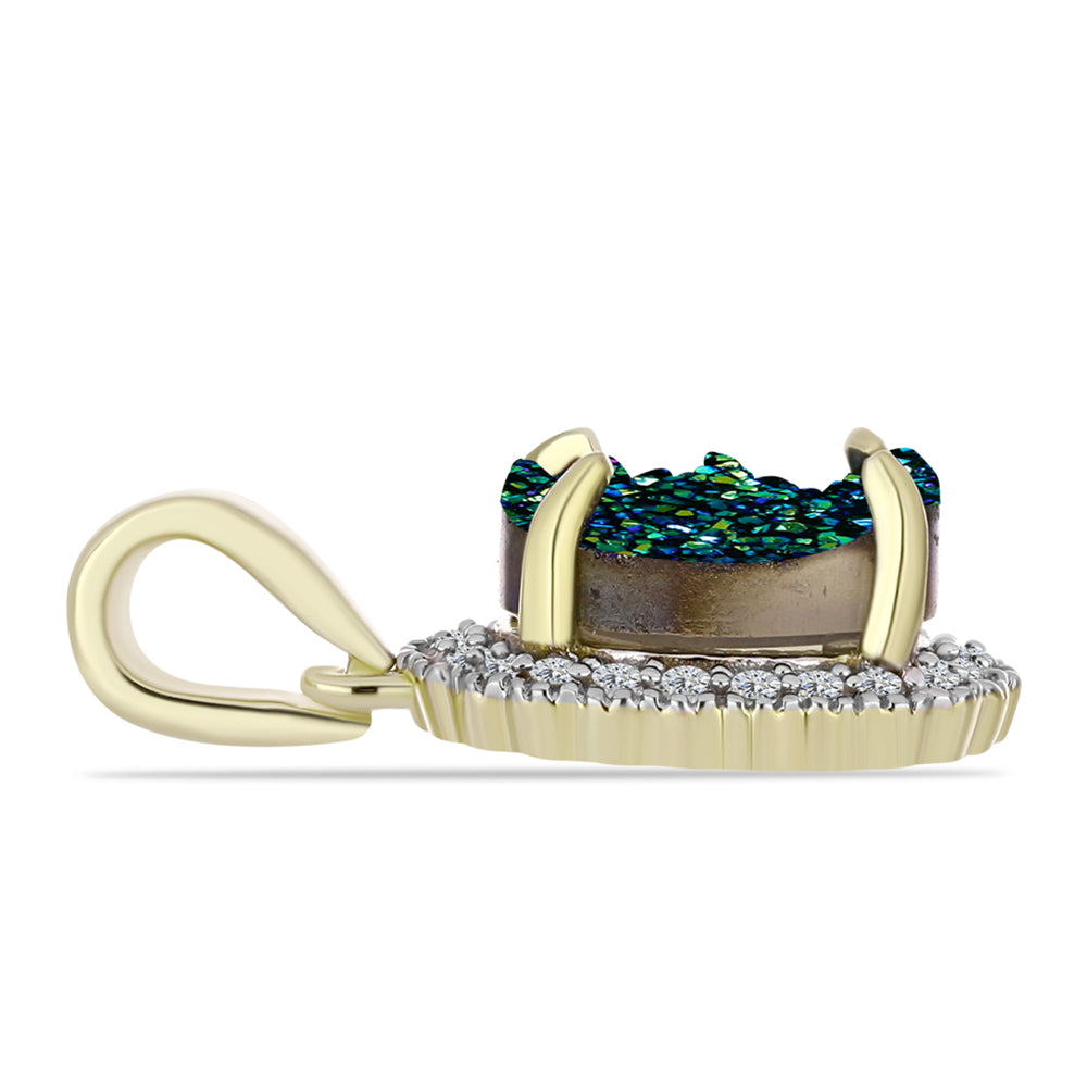 Pandantiv din Argint 925 Placat cu Aur ( 1.18 grame ) cu Drusy Verde și Topaz Alb 2.09 Carate 2 