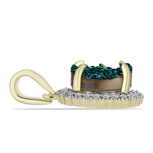 Pandantiv din Argint 925 Placat cu Aur ( 1.18 grame ) cu Drusy Verde și Topaz Alb 2.09 Carate