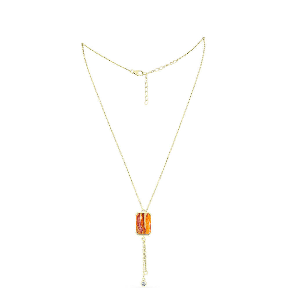 Colier din Argint 925 Placat cu Aur ( 5.38 grame ) cu Jaspul "Lion's Paw" și Topaz Alb 6.74 Carate 1 