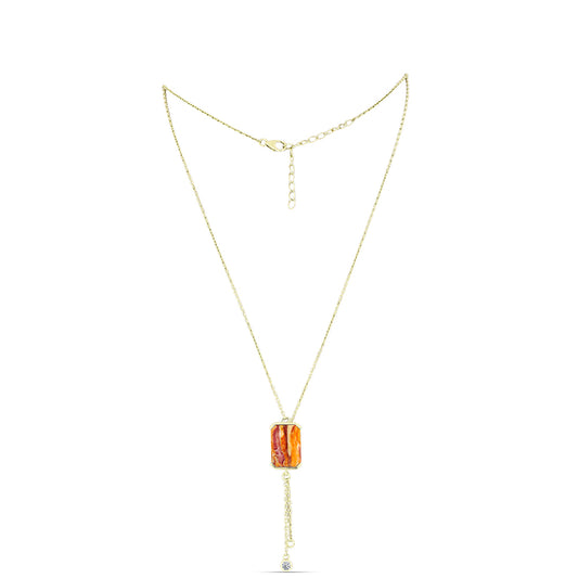 Colier din Argint 925 Placat cu Aur ( 5.38 grame ) cu Jaspul "Lion's Paw" și Topaz Alb 6.74 Carate