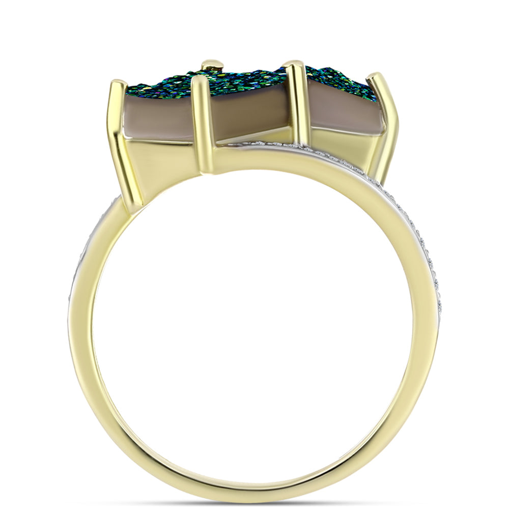 Inel din Argint 925 Placat cu Aur ( 3.04 grame ) cu Drusy Verde și Topaz Alb 3.85 Carate 2 