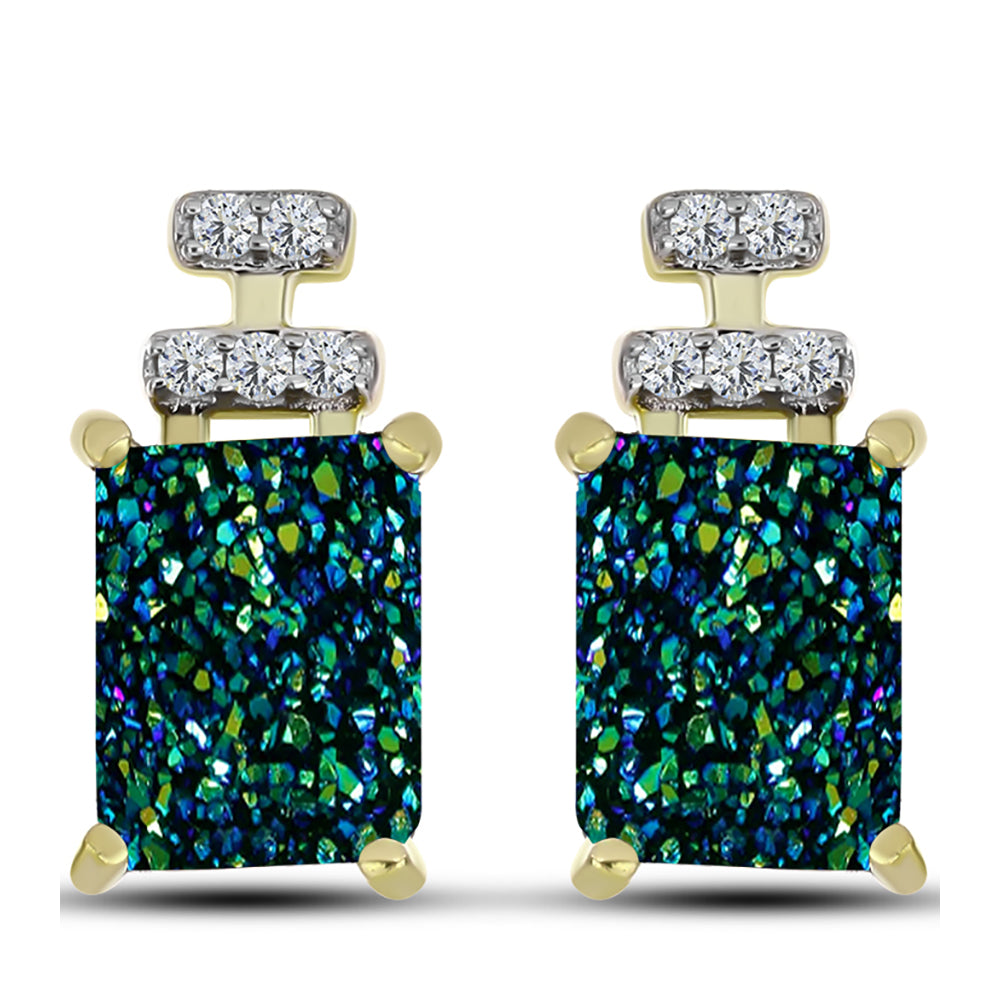 Cercei din Argint 925 Placat cu Aur ( 2.66 grame ) cu Drusy Verde și Topaz Alb 3.25 Carate 1 