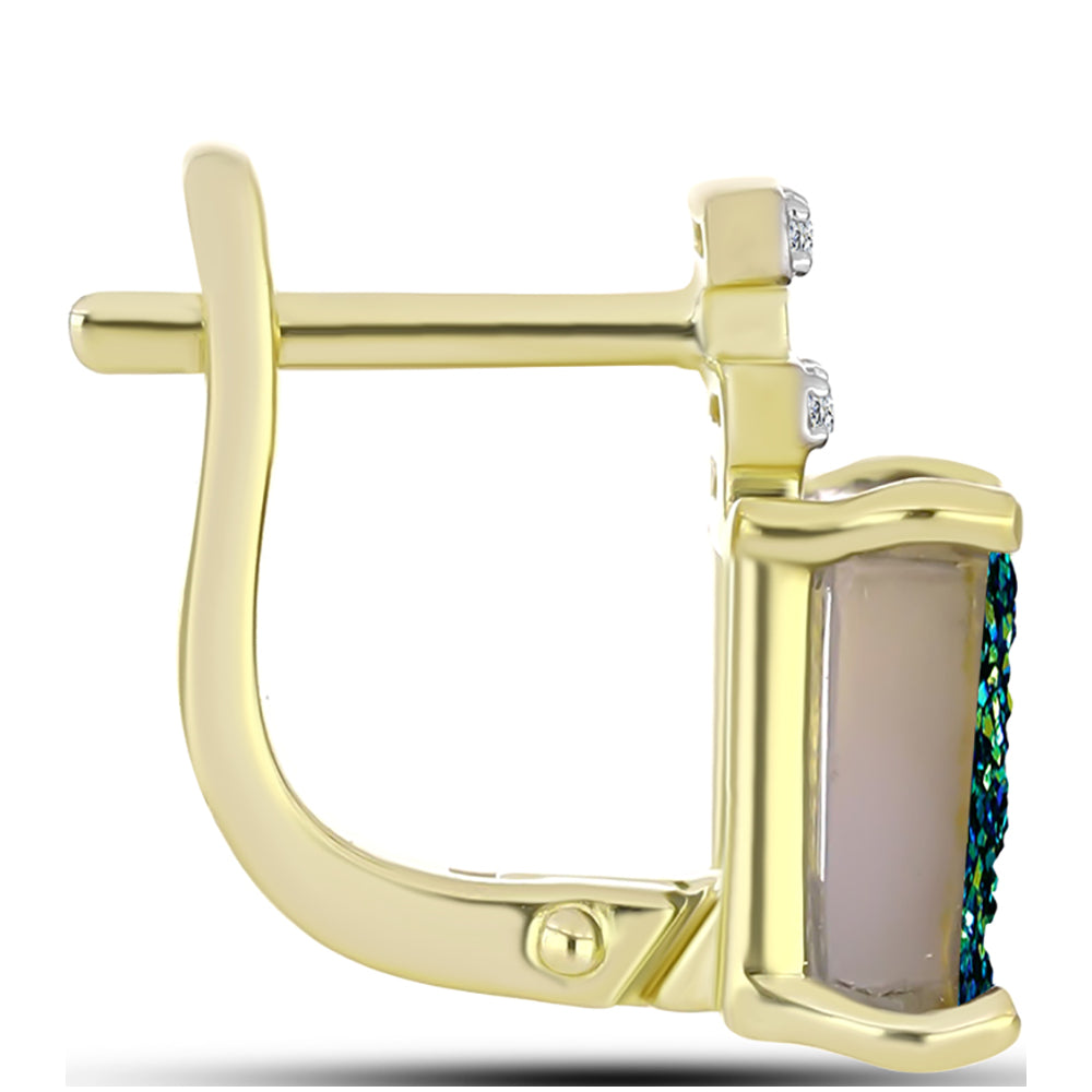 Cercei din Argint 925 Placat cu Aur ( 2.66 grame ) cu Drusy Verde și Topaz Alb 3.25 Carate 2 