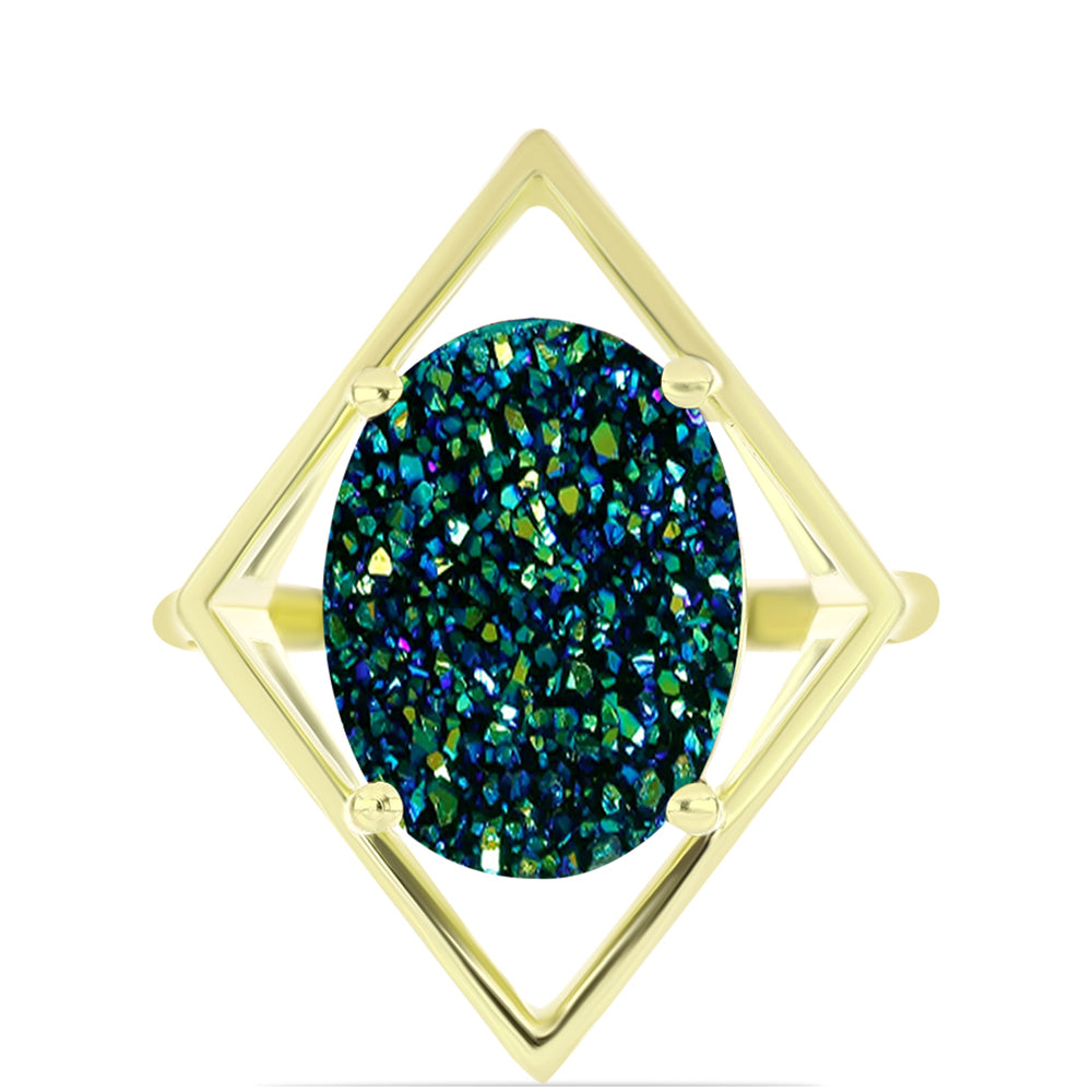 Inel din Argint 925 Placat cu Aur ( 4.06 grame ) cu Drusy Verde 9.27 Carate 1 