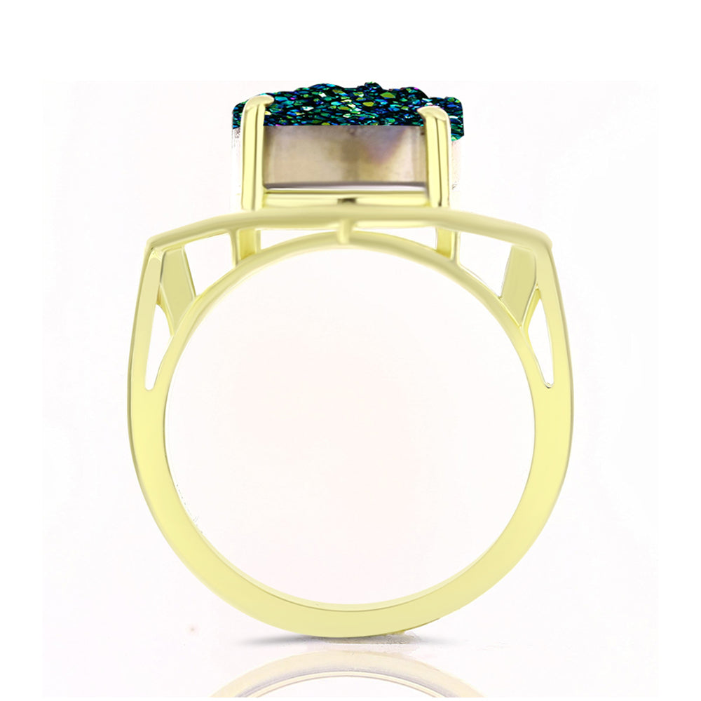 Inel din Argint 925 Placat cu Aur ( 4.06 grame ) cu Drusy Verde 9.27 Carate 2 