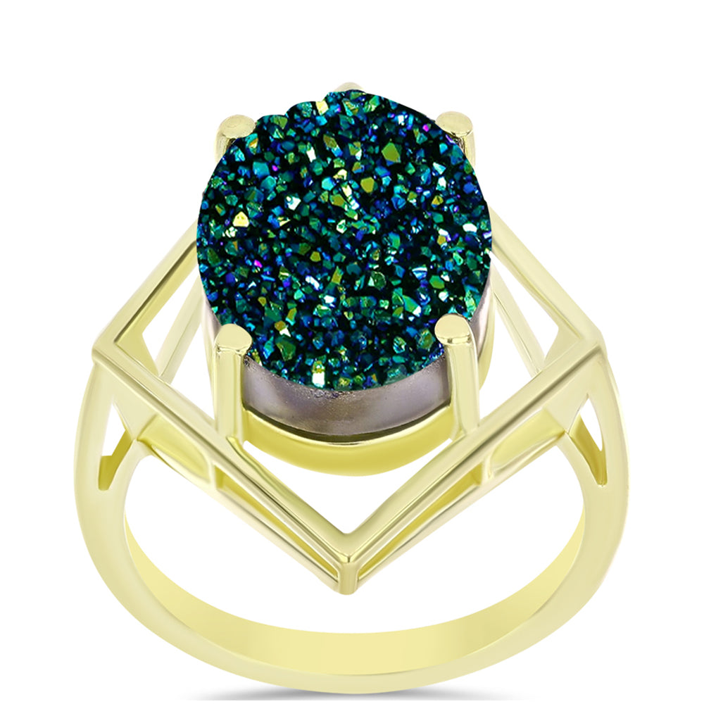 Inel din Argint 925 Placat cu Aur ( 4.06 grame ) cu Drusy Verde 9.27 Carate 3 
