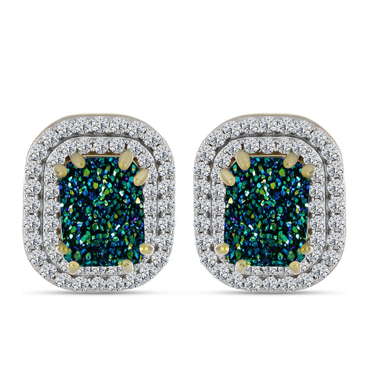 Cercei din Argint 925 Placat cu Aur ( 3.98 grame ) cu Drusy Verde și Topaz Alb 4 Carate
