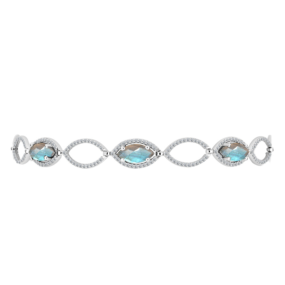 Brățară din Argint 925 ( 6.26 grame ) cu Labradorit și Topaz Alb 3.67 Carate