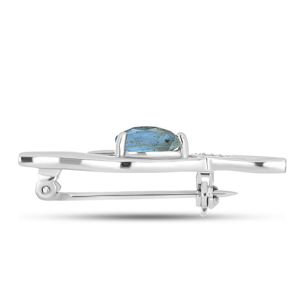 Broşă din Argint 925 ( 3.07 grame ) cu Labradorit și Topaz Alb 1.19 Carate