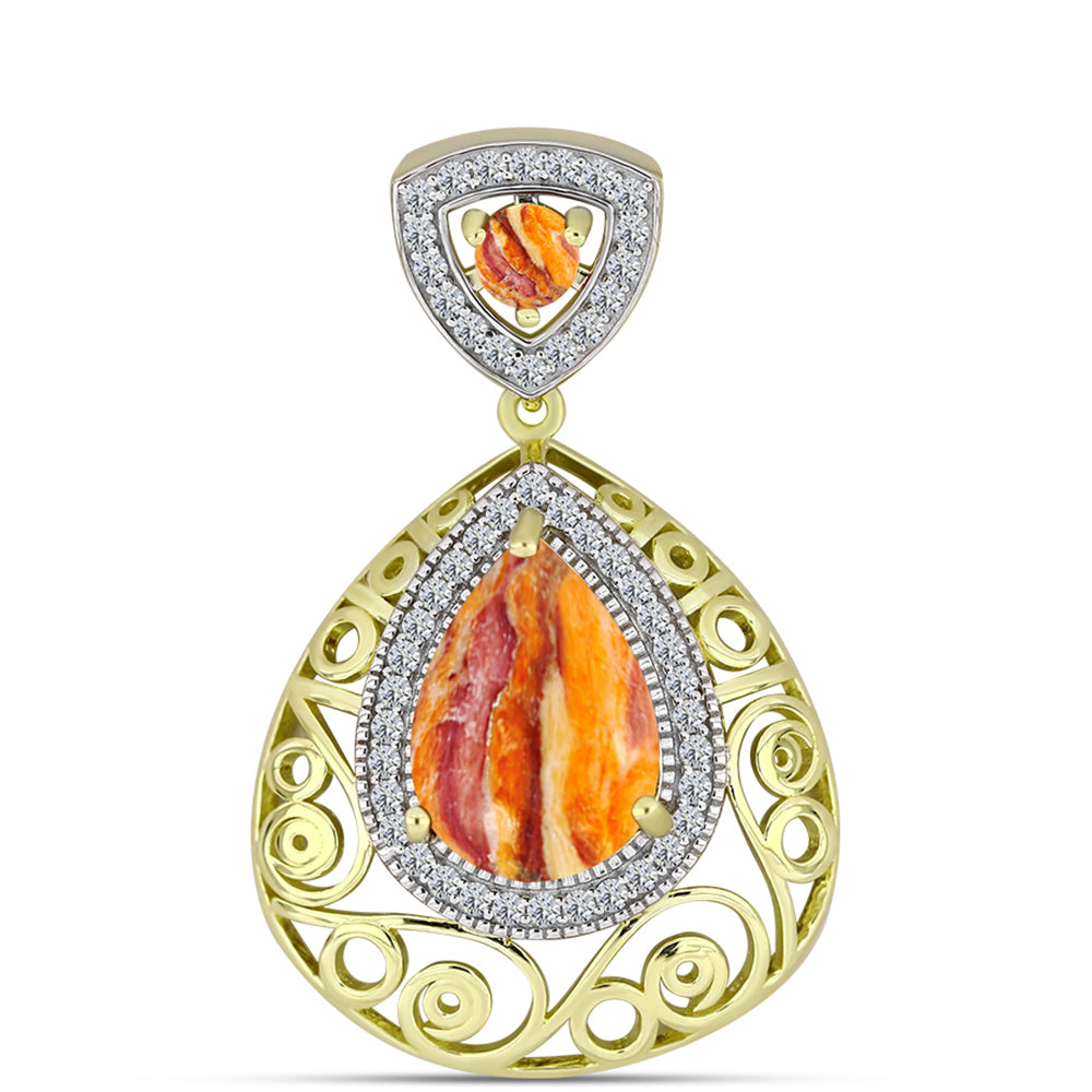 Pandantiv din Argint 925 Placat cu Aur ( 4.38 grame ) cu Jaspul "Lion's Paw" și Topaz Alb 5.77 Carate 1 