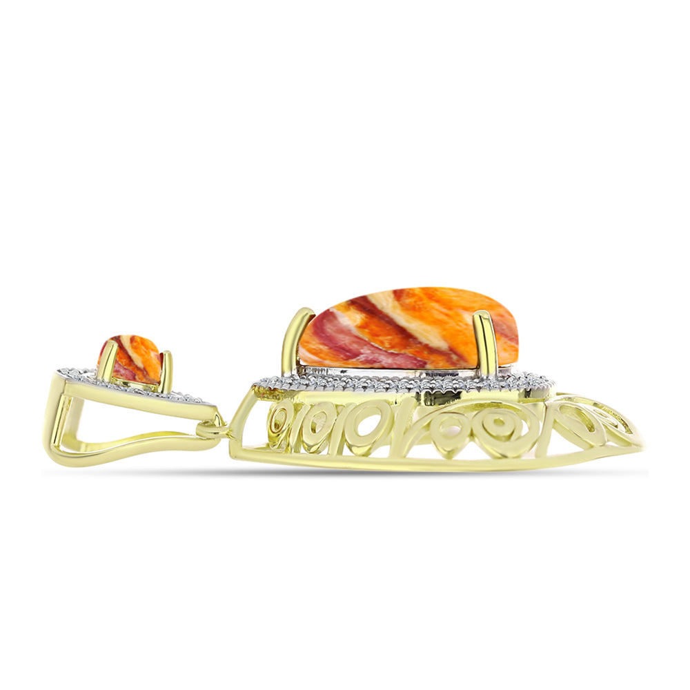 Pandantiv din Argint 925 Placat cu Aur ( 4.38 grame ) cu Jaspul "Lion's Paw" și Topaz Alb 5.77 Carate 2 