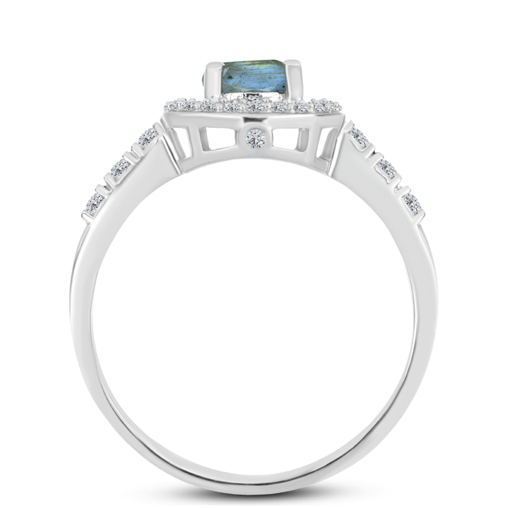 Inel din Argint 925 ( 2.43 grame ) cu Labradorit și Topaz Alb 1.07 Carate