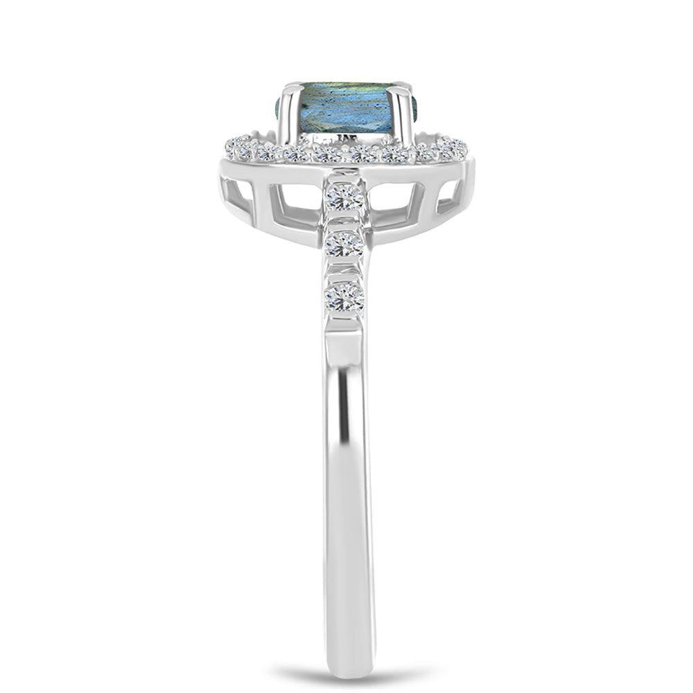 Inel din Argint 925 ( 2.43 grame ) cu Labradorit și Topaz Alb 1.07 Carate