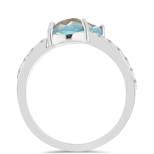 Inel din Argint 925 ( 3.39 grame ) cu Labradorit și Topaz Alb 1.57 Carate