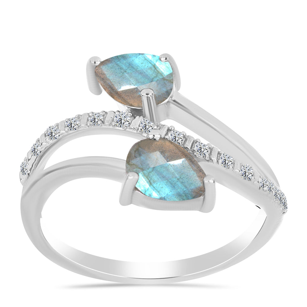 Inel din Argint 925 ( 3.39 grame ) cu Labradorit și Topaz Alb 1.57 Carate