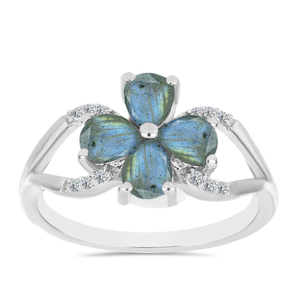 Inel din Argint 925 ( 2.44 grame ) cu Labradorit și Topaz Alb 1.32 Carate