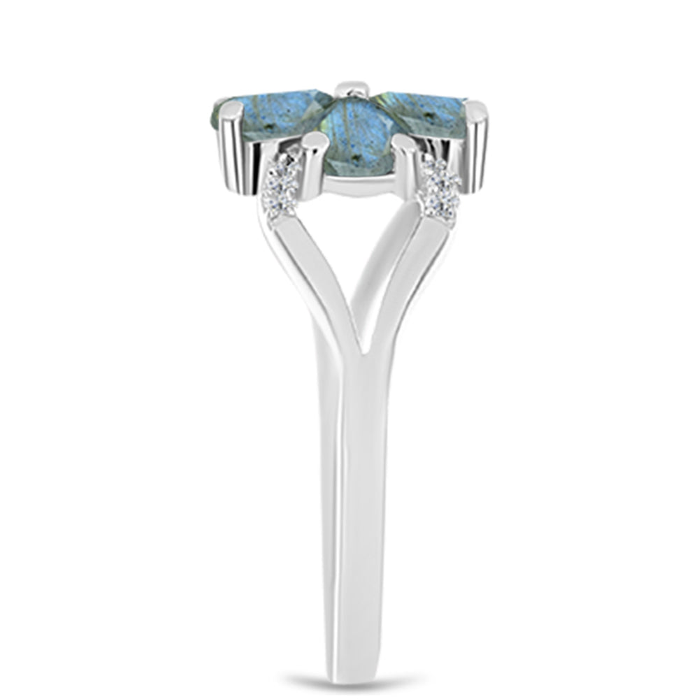 Inel din Argint 925 ( 2.44 grame ) cu Labradorit și Topaz Alb 1.32 Carate 4 