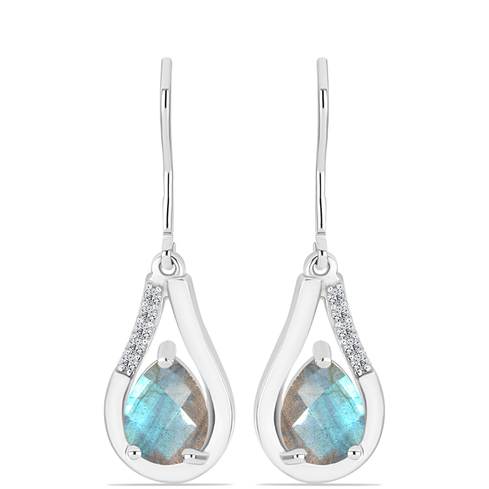 Cercei din Argint 925 ( 2.88 grame ) cu Labradorit și Topaz Alb 2.26 Carate