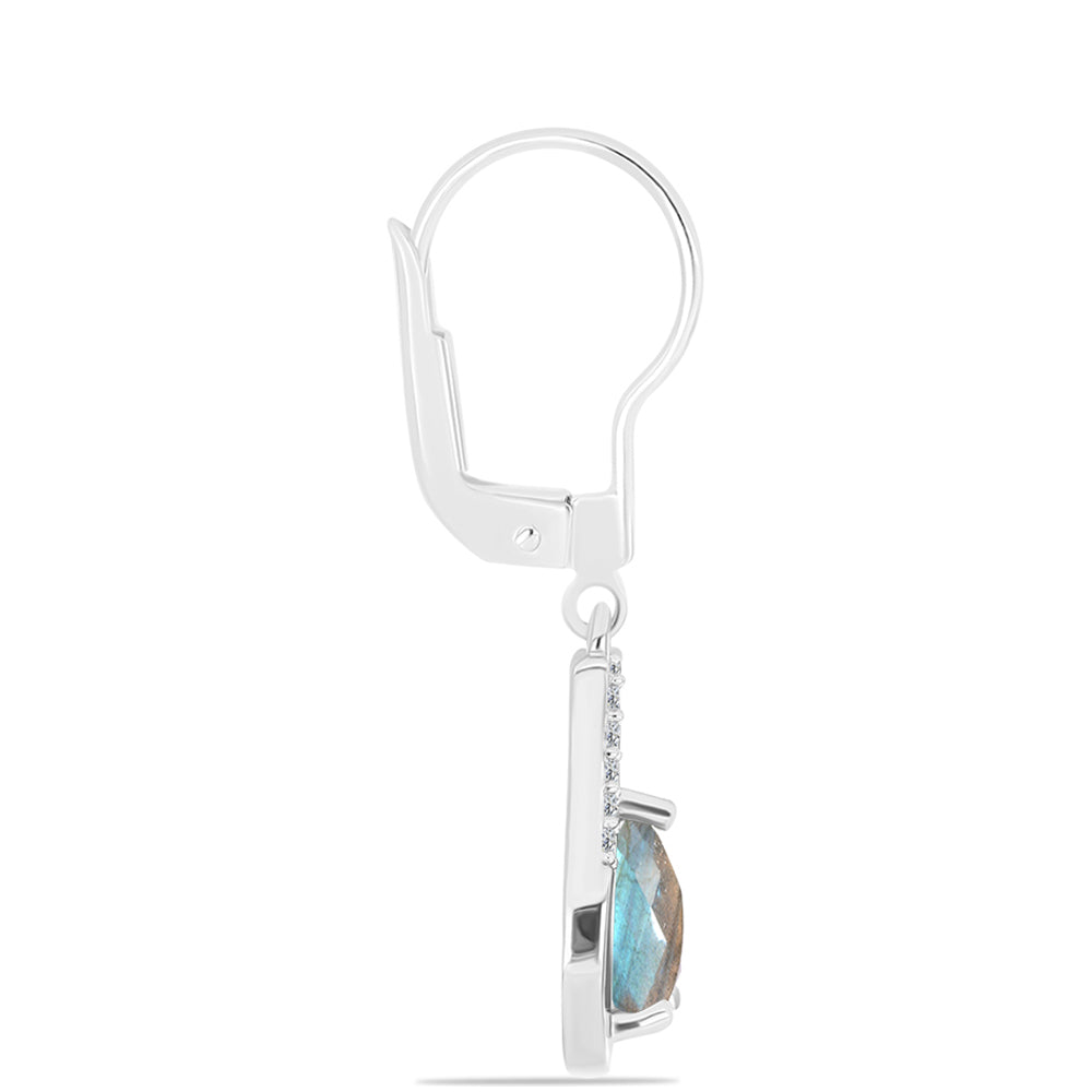 Cercei din Argint 925 ( 2.88 grame ) cu Labradorit și Topaz Alb 2.26 Carate