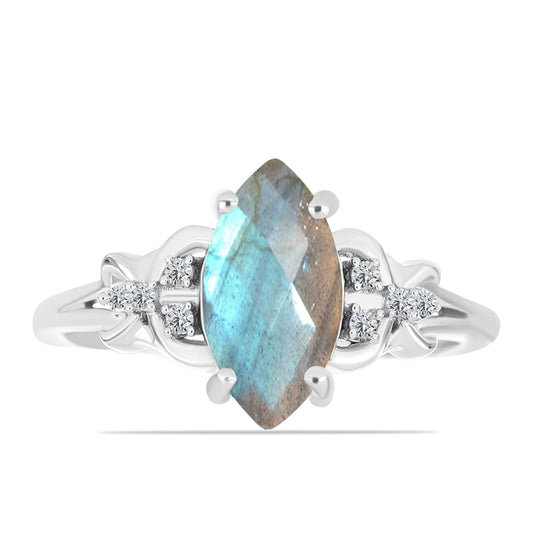 Inel din Argint 925 ( 2.24 grame ) cu Labradorit și Topaz Alb 1.6 Carate