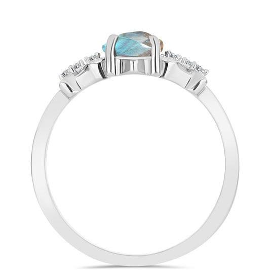 Inel din Argint 925 ( 2.24 grame ) cu Labradorit și Topaz Alb 1.6 Carate