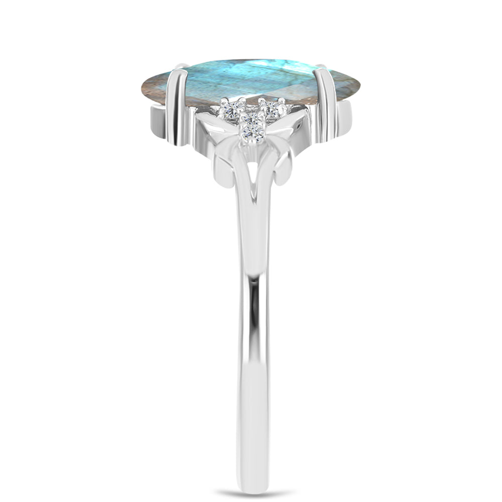 Inel din Argint 925 ( 2.24 grame ) cu Labradorit și Topaz Alb 1.6 Carate